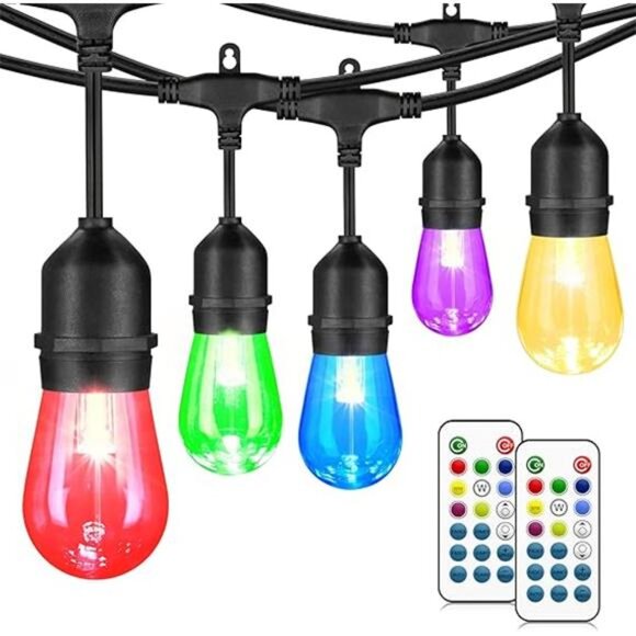 48FT Outdoor Patio Lights Waterproof Dimmable with Remote, RGB Cafe LED Lights - Picture 7 of 7